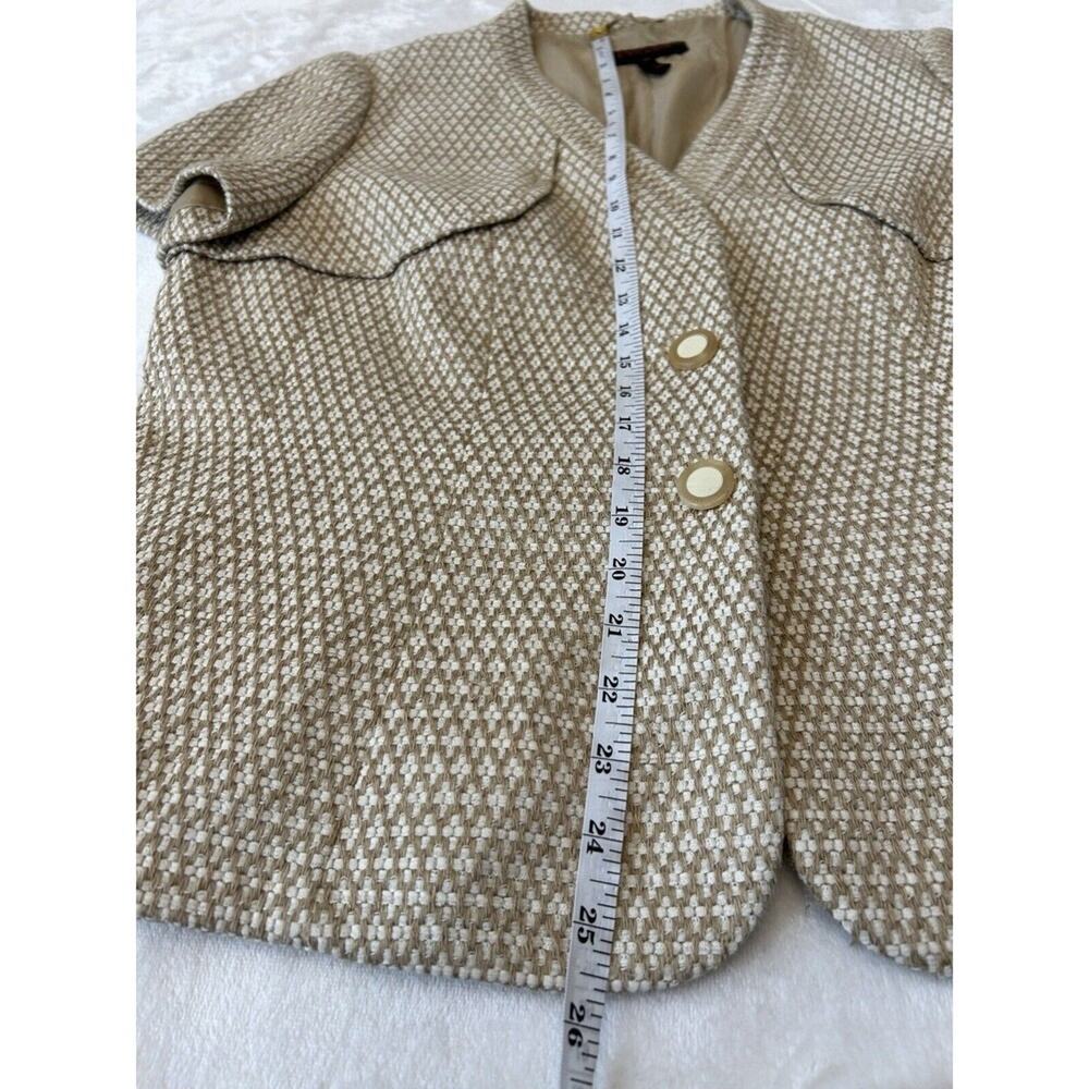 Escada Tweed Jacket Sz 46 or US 12/14 Beige Lined Short Sleeve Snap Buttons - Picture 3 of 7